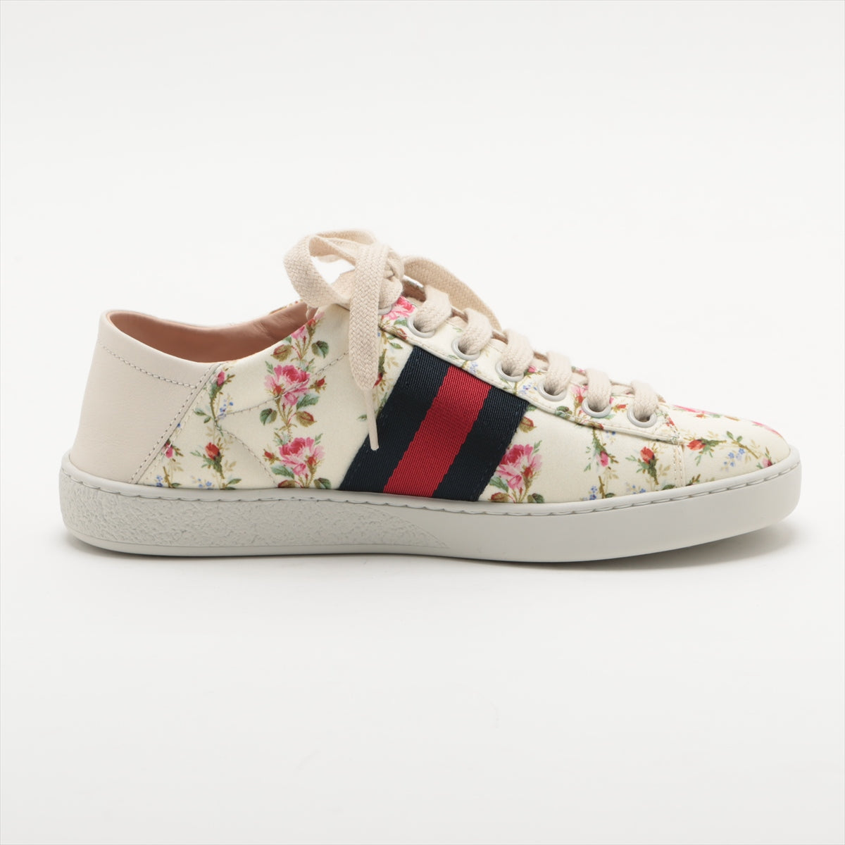 Gucci Ace Leather X Fabric Trainers 34  Multicolor 470011 Bee Embroidery Flower Tile