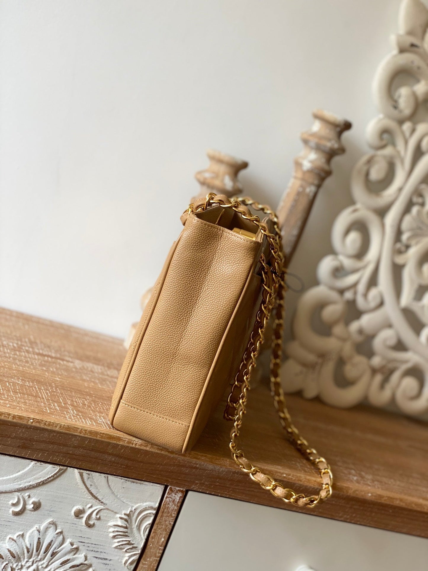 CHL Beige Medium Quilted Caviar Tote Bag For Women 28cm/11in