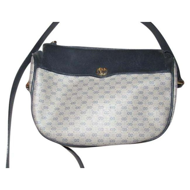 Gucci   Navy Blue Small G Logo Print On Coated Canvas And Navy Leather
