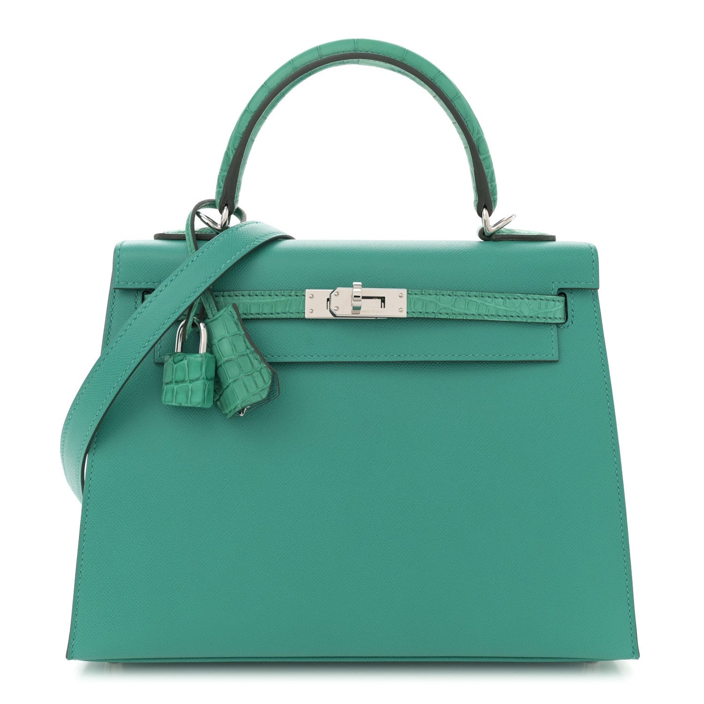 Hermes Madame Calfskin Matte Alligator Kelly Sellier Touch 25 Vert Verone Vert Jade