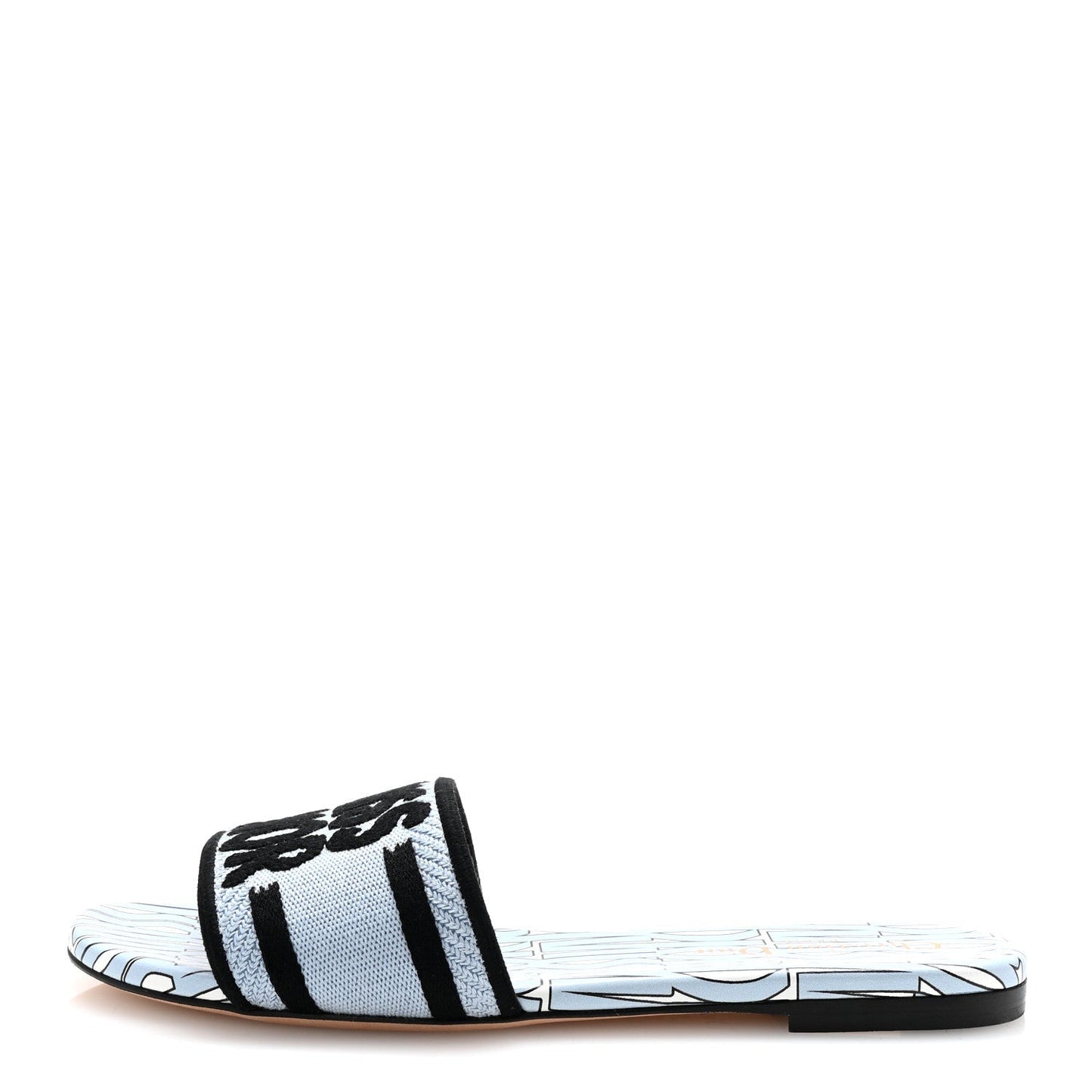 Christian Dior Canvas Miss Dior Embroidered Dway Flat Slide Sandals 37.5 Azure Pale