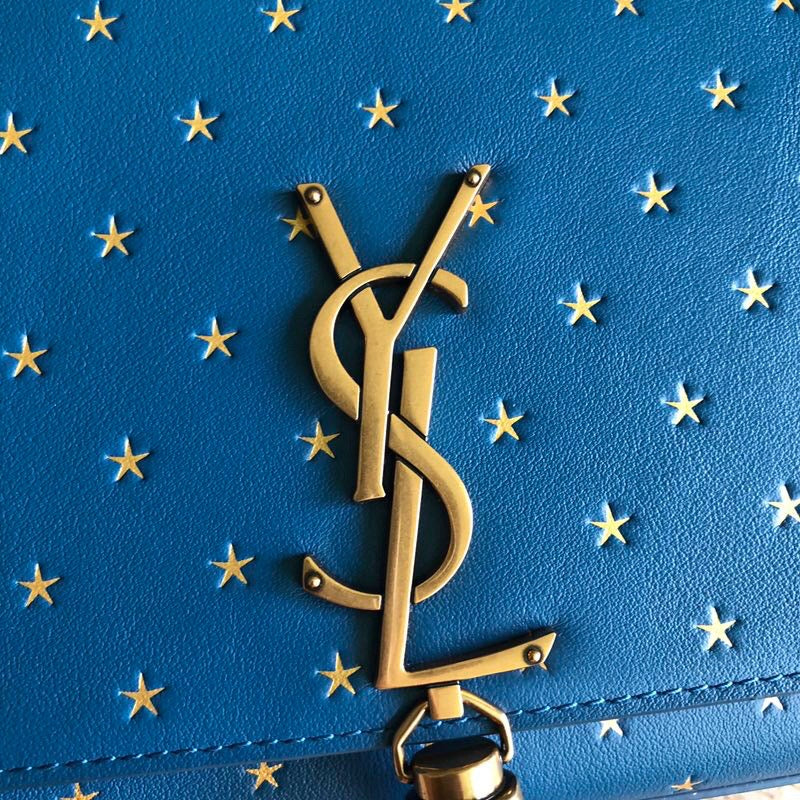 YSSL Kate Medium Chain Bag With Star Pattern Blue For Women 9in/24cm YSL