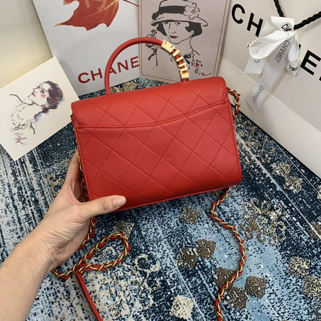 CHLSmall Top Qualityap Bag With Top Handle Gold Hardware Red For Women Handbags, Shoulder Bags 7.9in/20cm AS2059