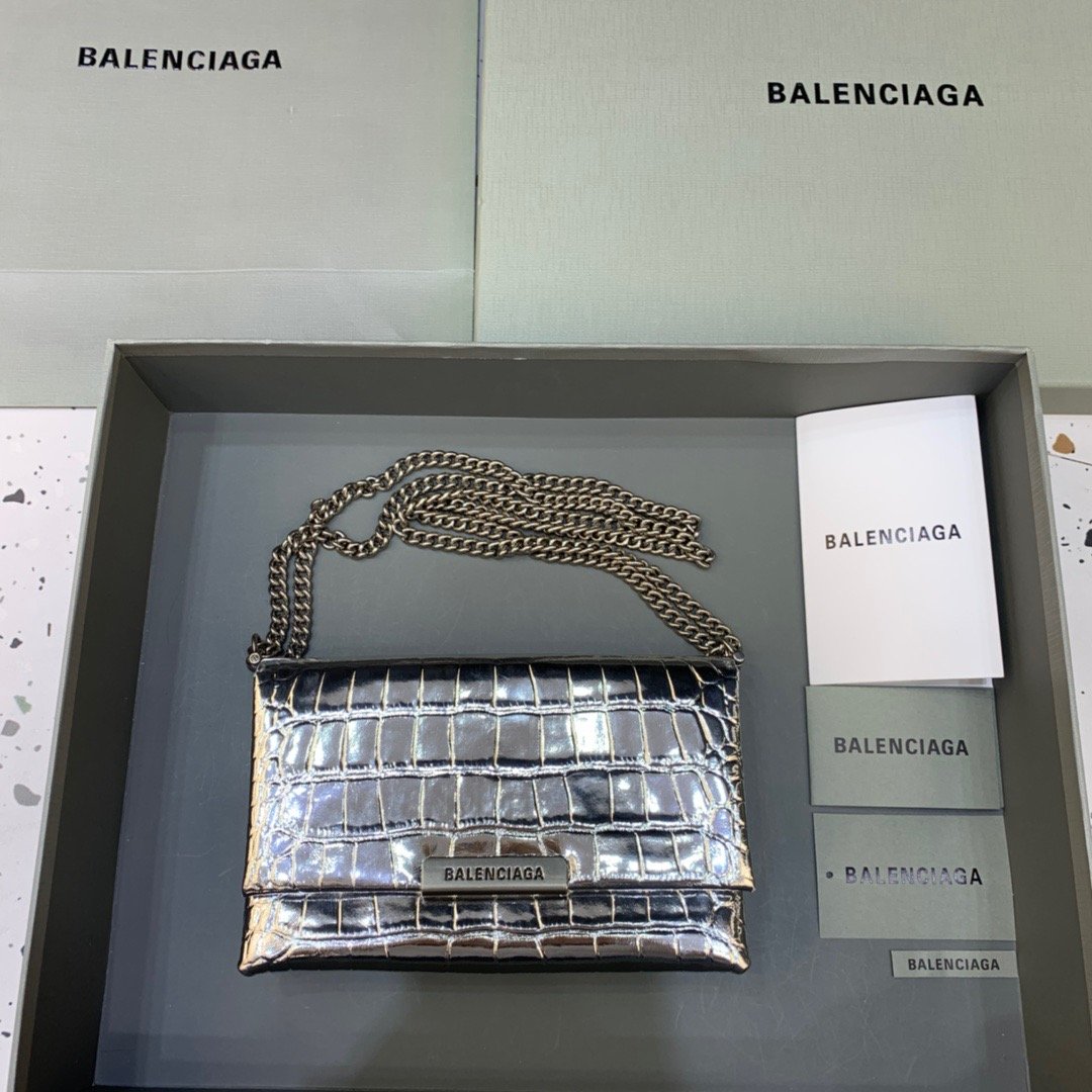 Balen Triplet Small Bag CrocoTop Qualityle Embossed Silver, For Women,  Bags 8.3in/21cm