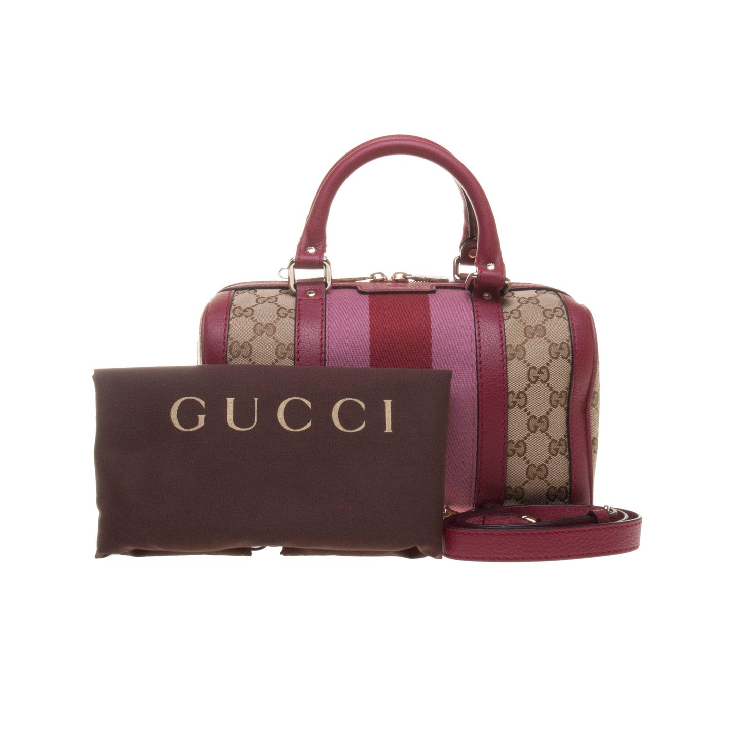 Gucci 269876 Beige/Ebony GG Fabric with Dark Red Leather Trim Handbag