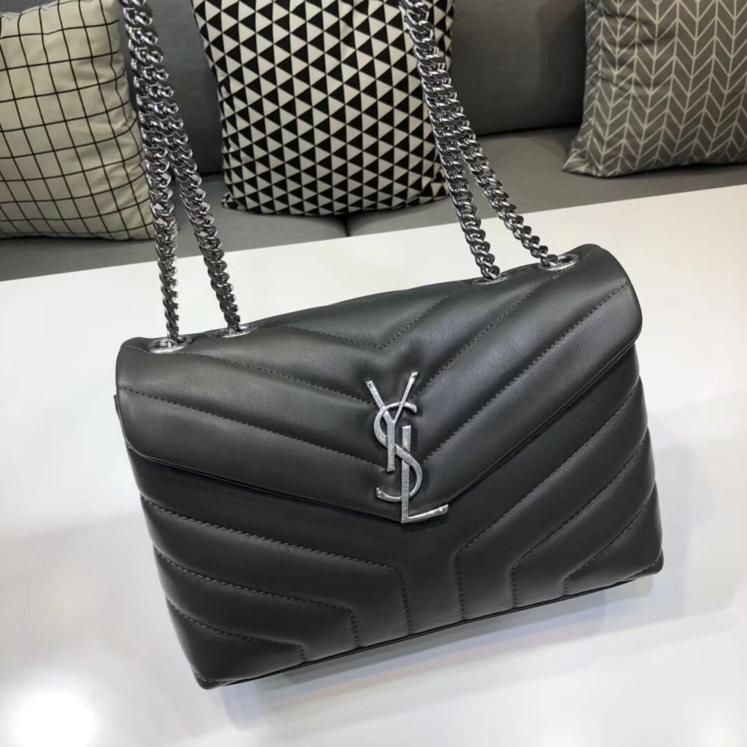 Top Quality Loulou Small Chain Bag In Matelassé "Y" Dark Green For Women 9.8in/23cm YSL
