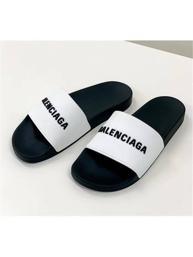Luxury Balenciaga Trending 2025 Logo Pool Slippers White