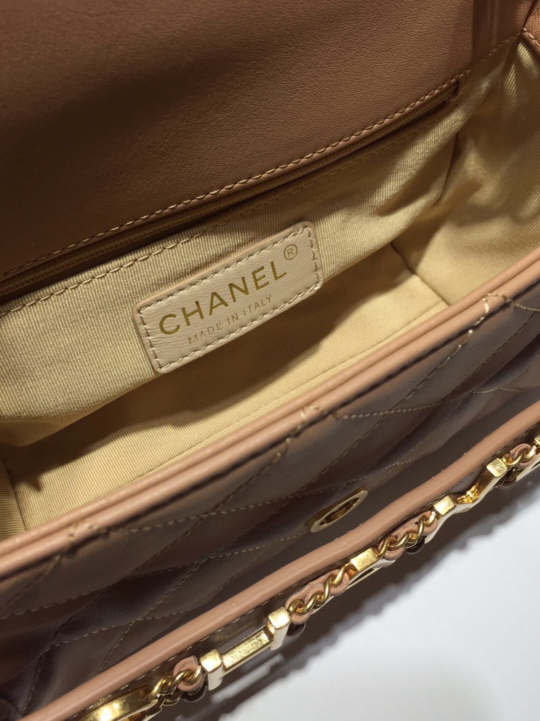 CHLFront Logo Small Flap Bag Gold Hardware Apricot For Women, Women’s Handbags, Shoulder Bags 8in/21cm AS1490