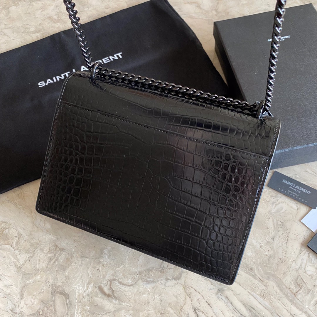 YSSL Sunset Medium Chain Bag Black For Women 8in/22cm YSL 442906DND0U1000