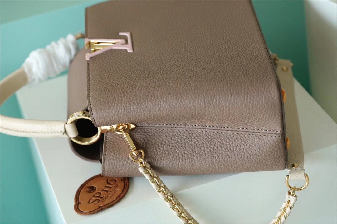 Top Quality Capucines MM Taurillon Smokey Brown Green/ Creme/ Pink For Women, Womens Bags, Shoulder And Crossbody Bags 12.4in/31.5cm Top Quality M59516