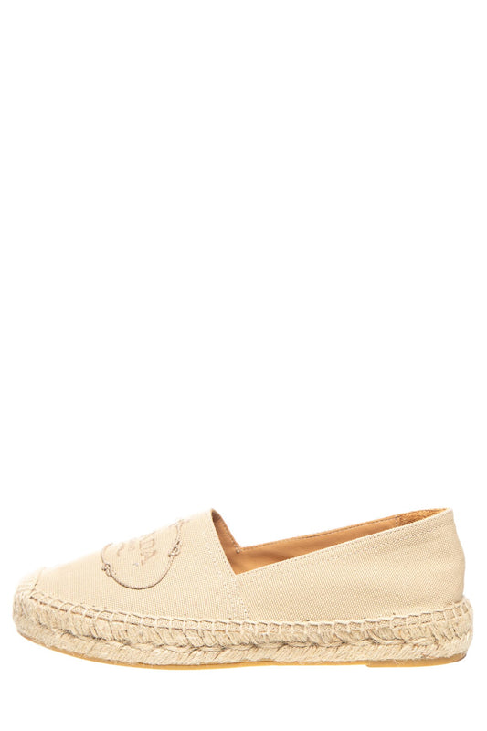 Prada Beige Embroidered "Prada" Logo Espadrille SZ 36