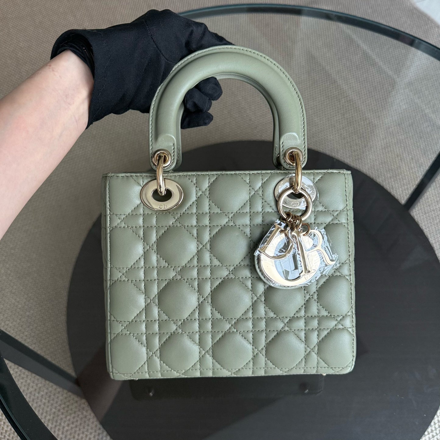 Dior Lady Small - Cannage Lambskin Mint Green Gold Hardware