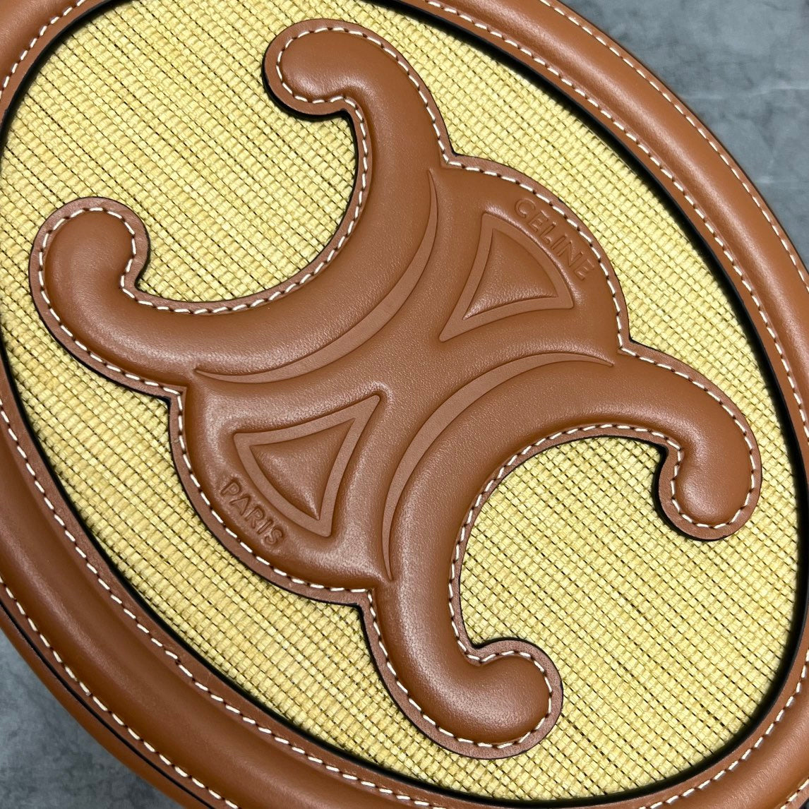 Top Quality Oval Bag Cuir Triomphe In Textile Natural / Tan For Women 8in/20cm 198602DU8.02NT
