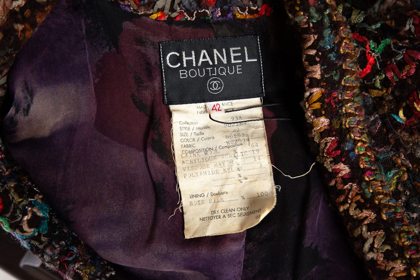 Chanel   1993 Rare Autumn Burgundy & Multi Jacket SZ 42