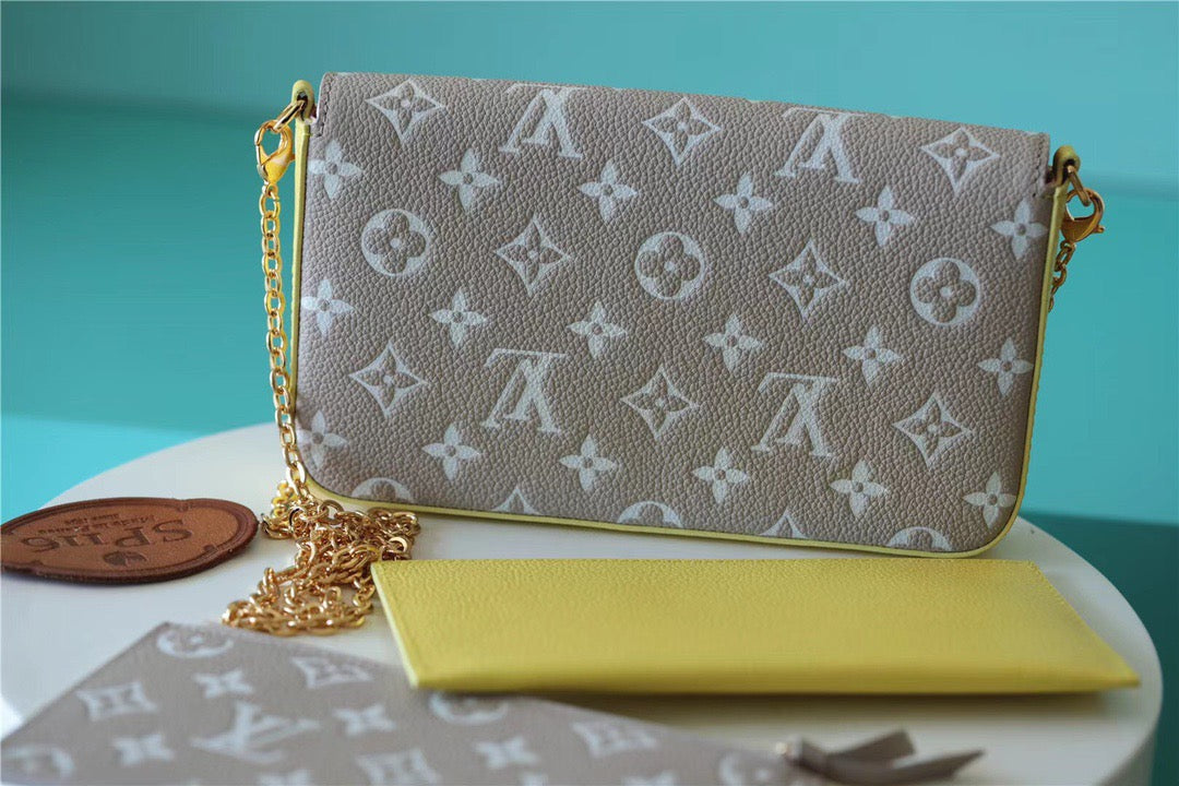 Top Quality Pochette Felicie Monogram Empreinte Pink/ Beige/ Yellow For Women,  Shoulder And Crossbody Bags 21cm/8.3in Top Quality M81359