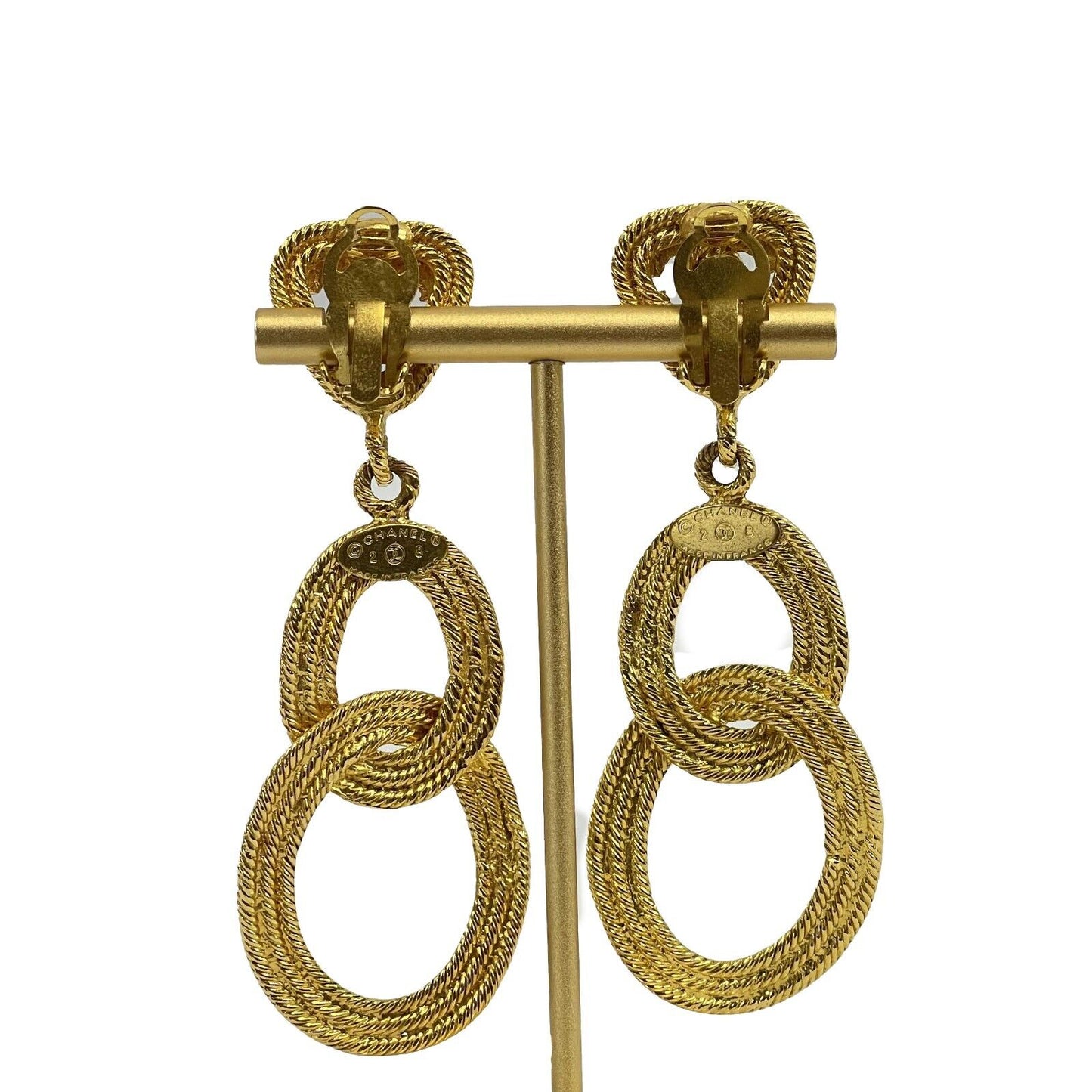 CHANEL -   28 Earrings Double Hoop Circle Swing Gold Plate Clip On