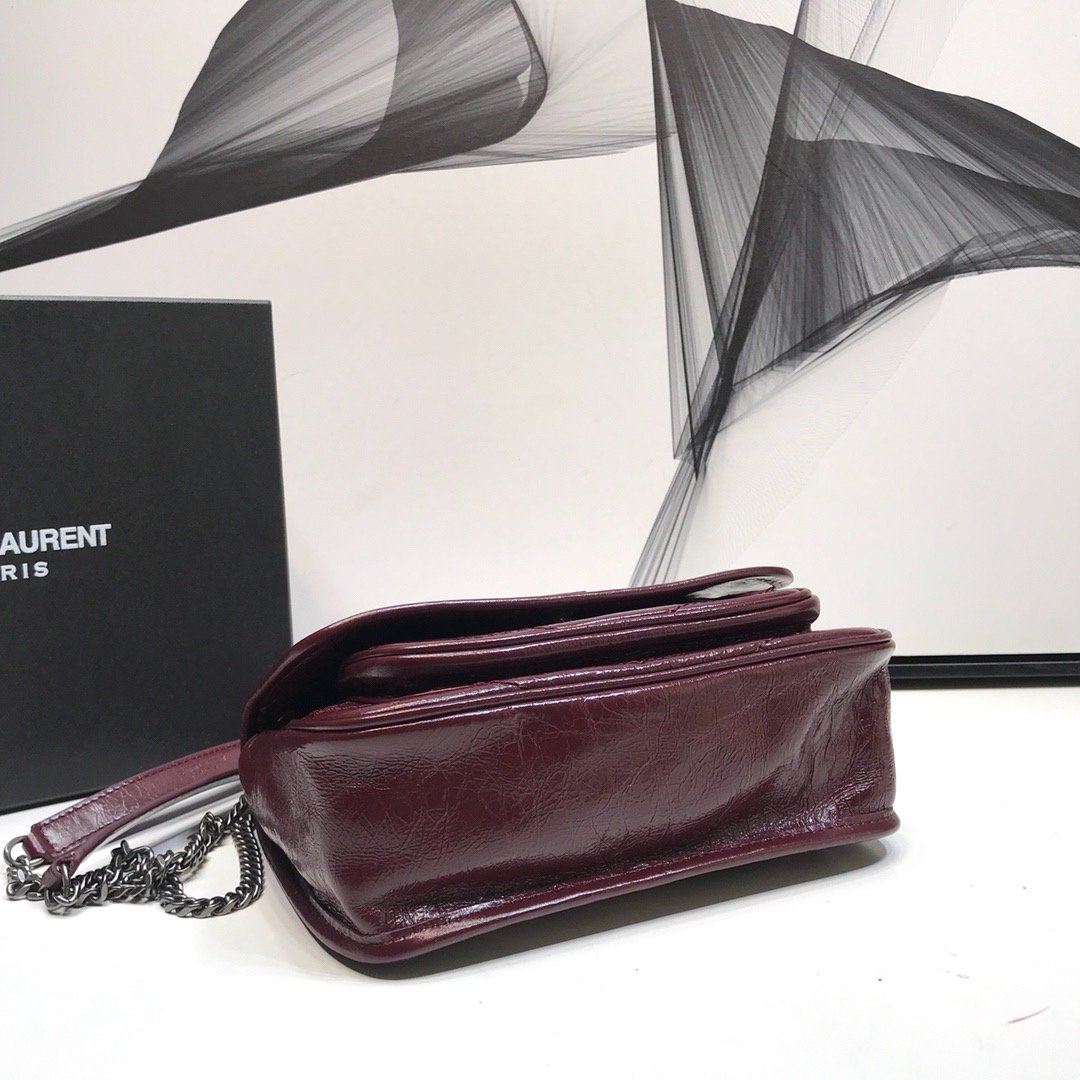YSSL Niki Baby Chain Bag In Crinkled   Burgundy For Women 8in/21cm YSL 6331600EN046475