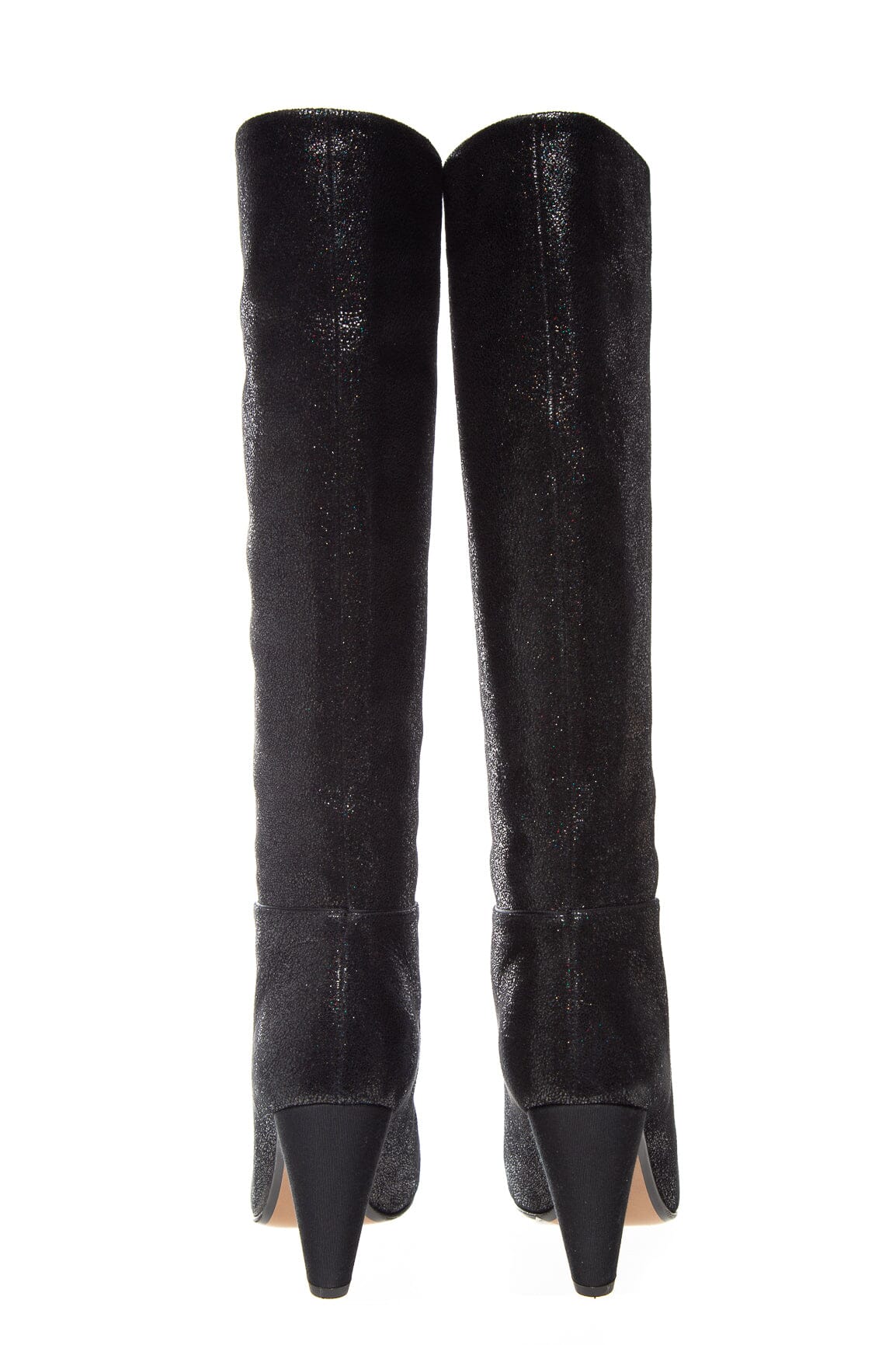 Chanel Black Glitter Knee High Heel Boots SZ 37
