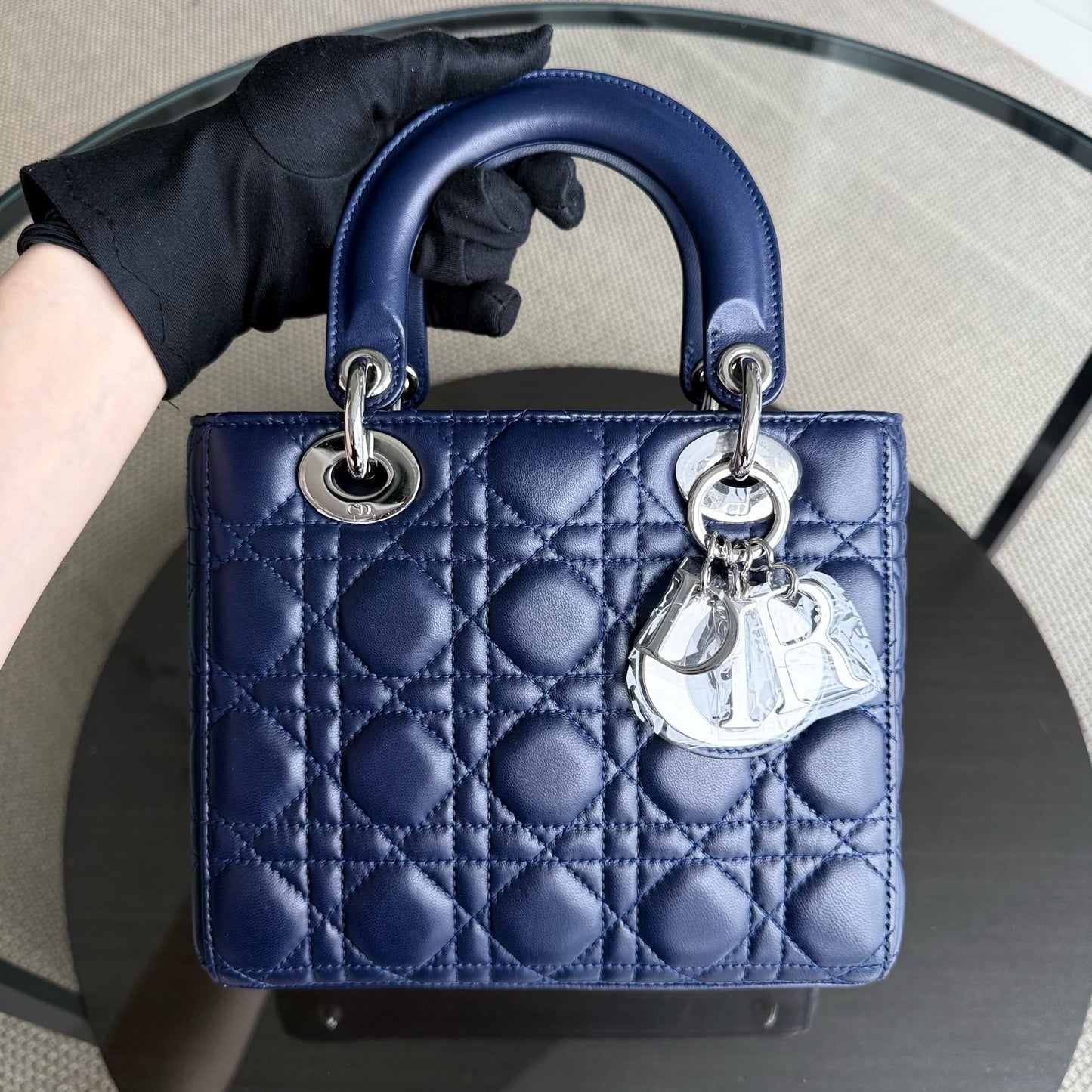 Dior Lady Small - Cannage Lambskin Dark Blue Silver Hardware