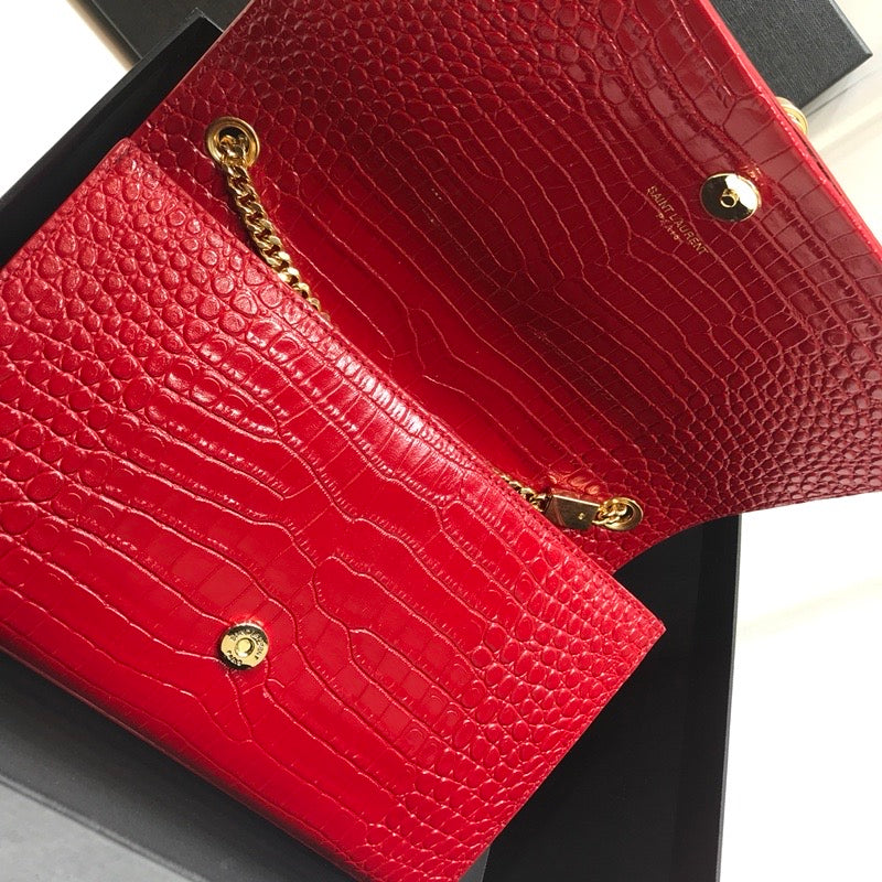 YSSL Kate Medium Chain Bag With Tassel In Embossed Crocodile Red For Women 9in/24cm YSL