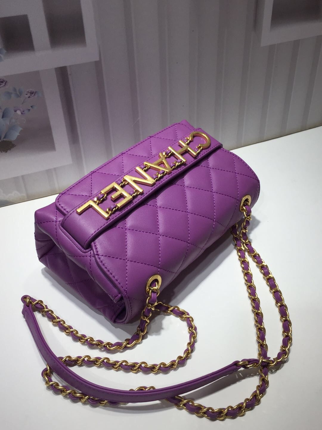 CHLFront Logo Small Flap Bag Gold Hardware Purple For Women, Women’s Handbags, Shoulder Bags 8in/21cm AS1490
