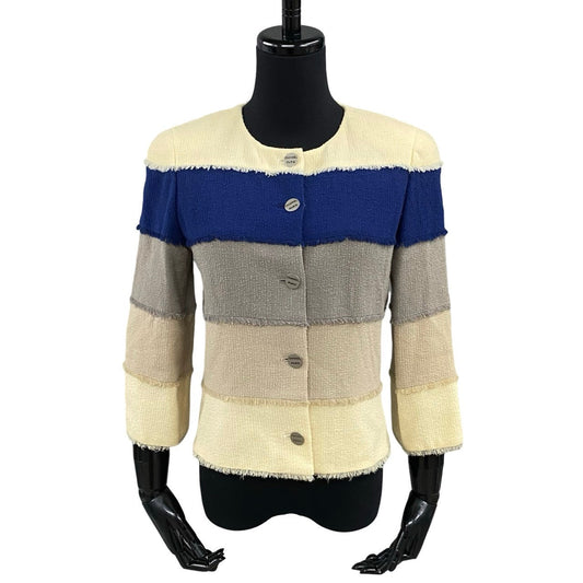 CHANEL No color jacket Wool, Nylon, Silk, Spandex blue logo button Women 36