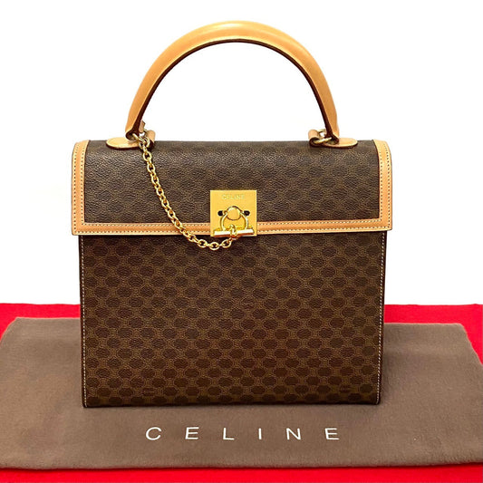 CELINE Handbag Leather, PVC Brown Macadam Blason Triomphe logo ring Metal Women