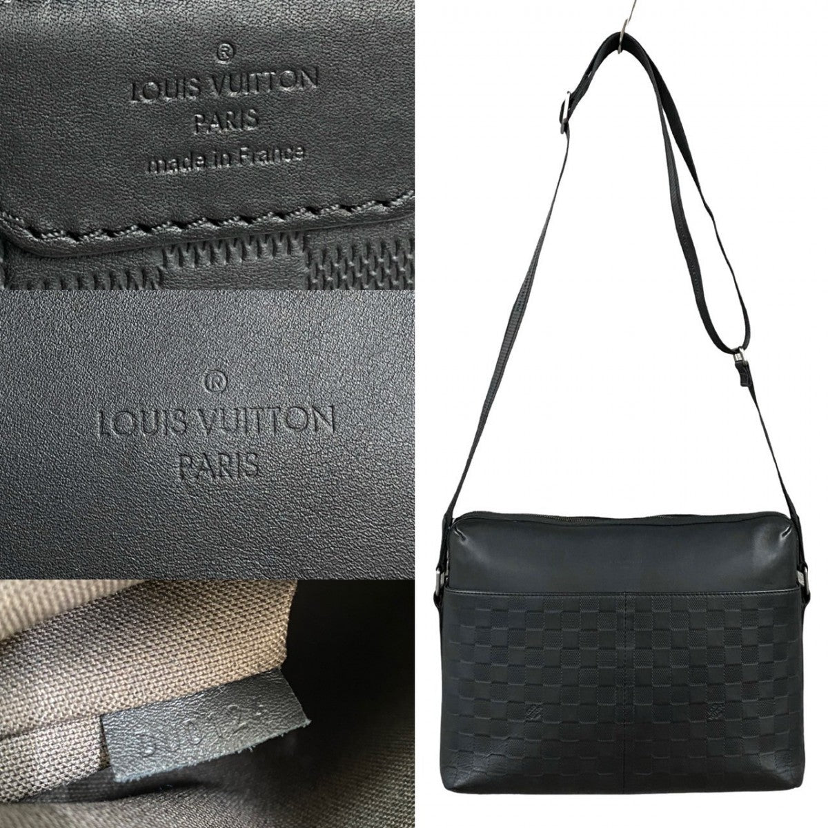 LOUIS VUITTON Shoulder Bag N41201 leather black Damier Anfini Calypso MM mens