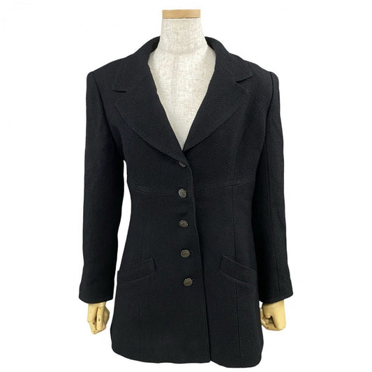 CHANEL tailored jacket Wool, Nylon, Silk/Lycra black COCO Mark button tweed Women 40