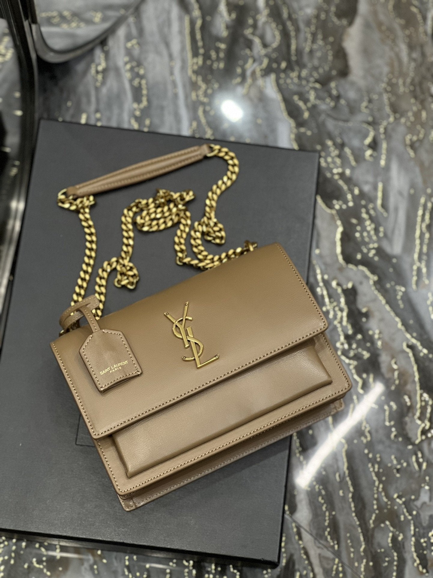 YSSL Sunset Medium Chain Bag For Women 8in/22cm Dark Beige YSL 442906D420W2721