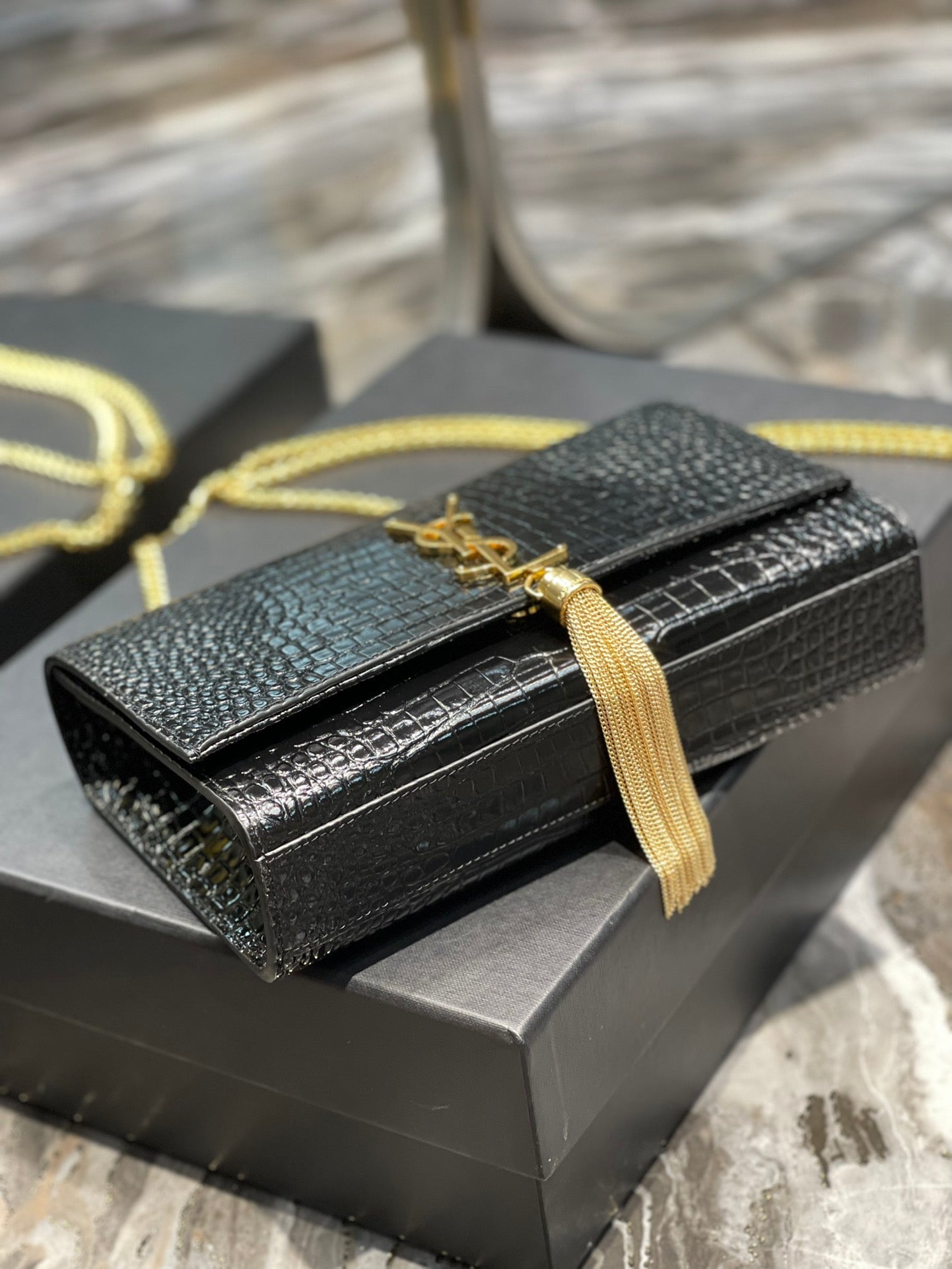 Top Quality Kata MeTop Qualityum Chain Bag Black With Tassel For Women 9.4in/24cm YSL 354119DND0J1000