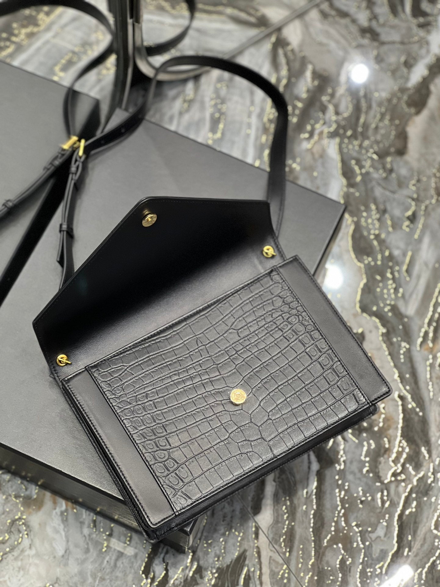 YSSL Gaby Satchel Bag In Black With Gold Toned Hardware For Women 10in/26cm YSl 695724DZEUW1000