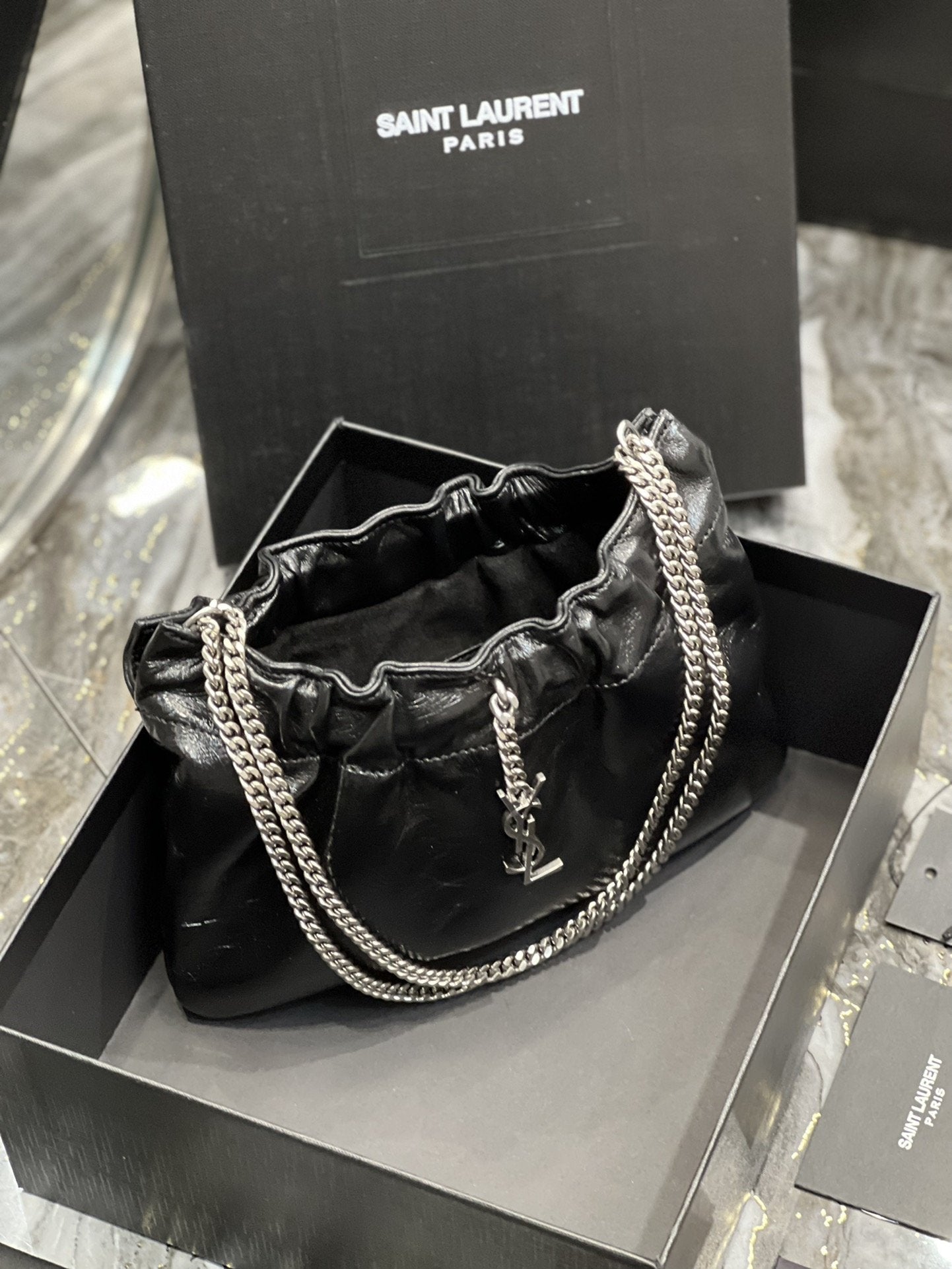 YSSL Hobo Mini Bag Black With Silver Hardware For Women 9in/24cm YSl