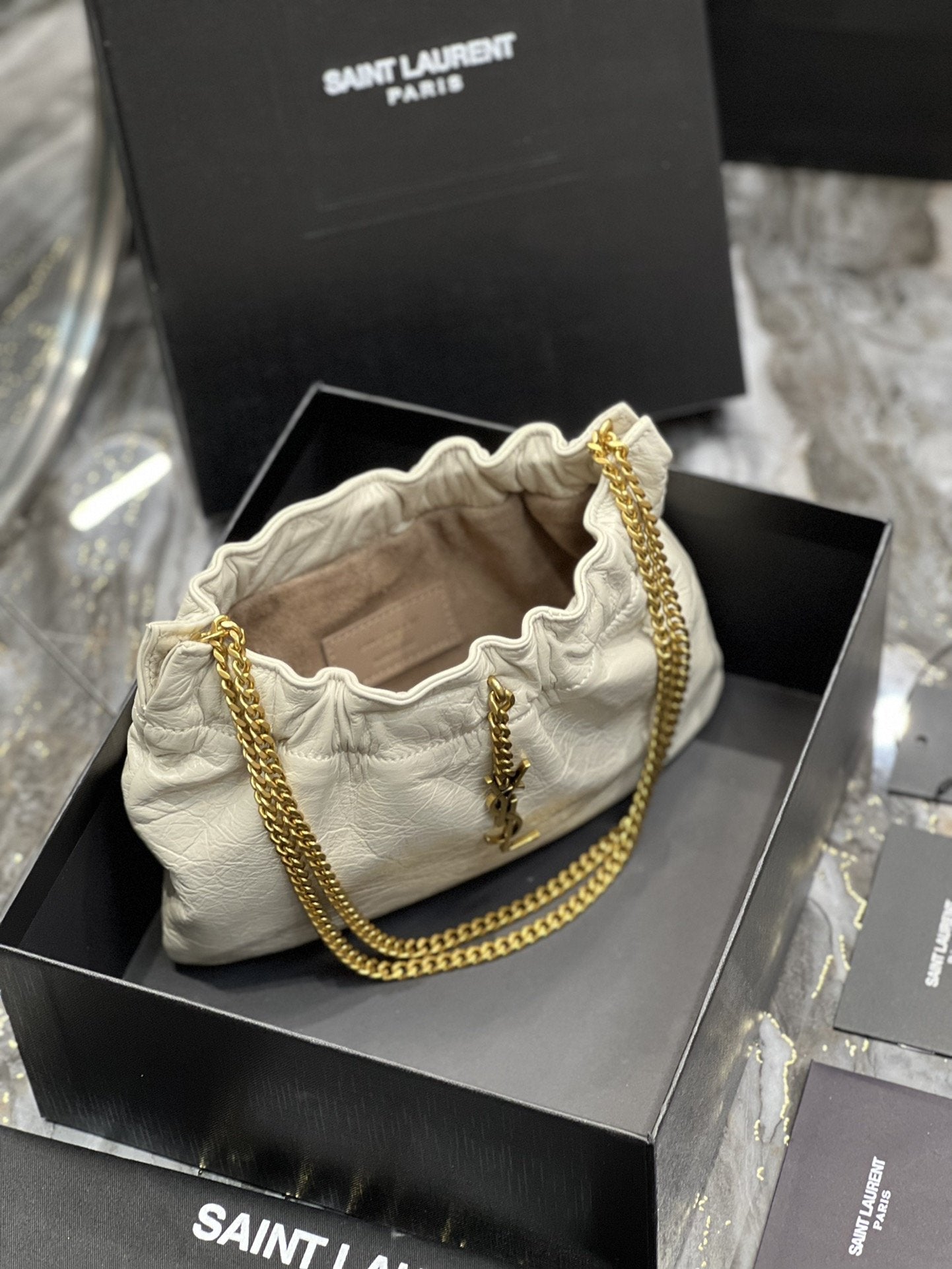 Top Quality Hobo Mini Bag White With Bronze Toned Hardware For Women 9.4in/24cm YSl