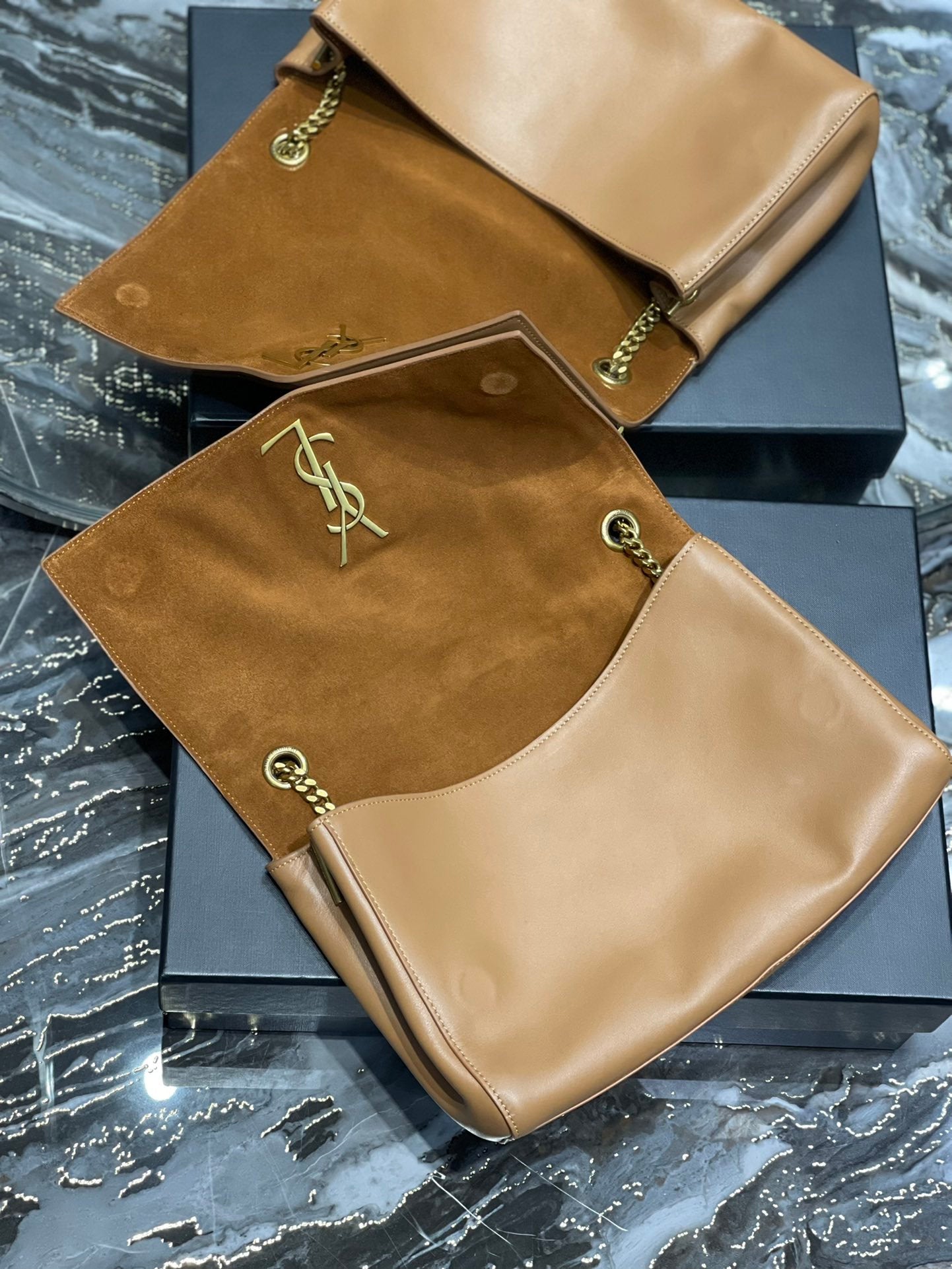 Top Quality Kate MeTop Qualityum Reversible Chain Bag Brown In Suede With Gold Hardware For Women 11.2in/29cm YSL