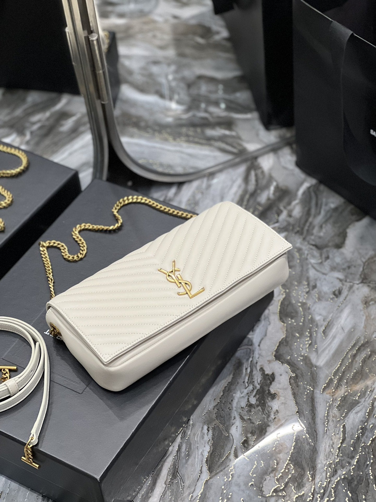 Top Quality Kata 99 Chain Bag White With Gold Hardware For Women 10.2in/26cm YSL