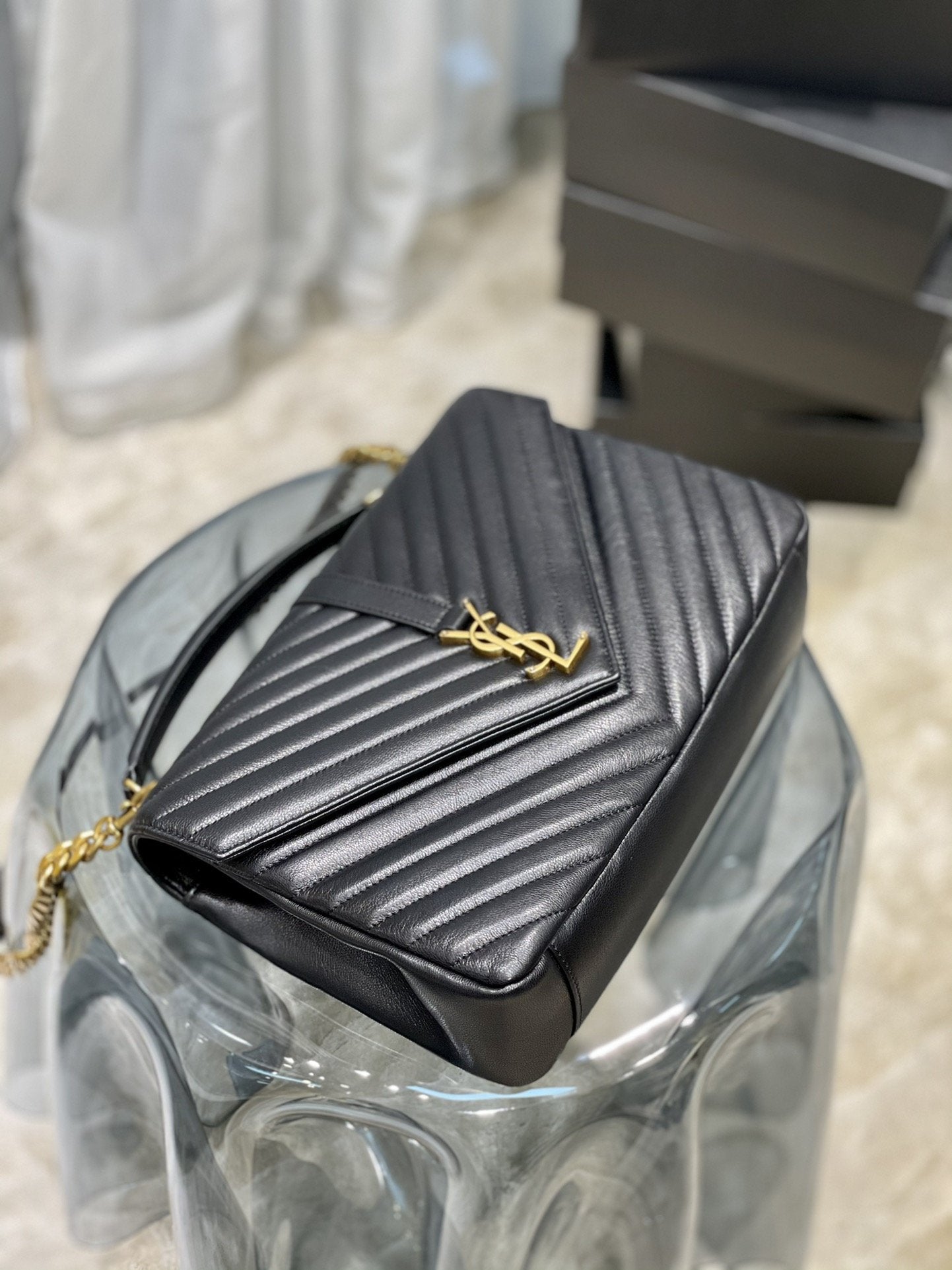 Top Quality College Large Chain Bag Black With Gold Hardware For Women 12.6in/32cm YSL 600278BRM071000