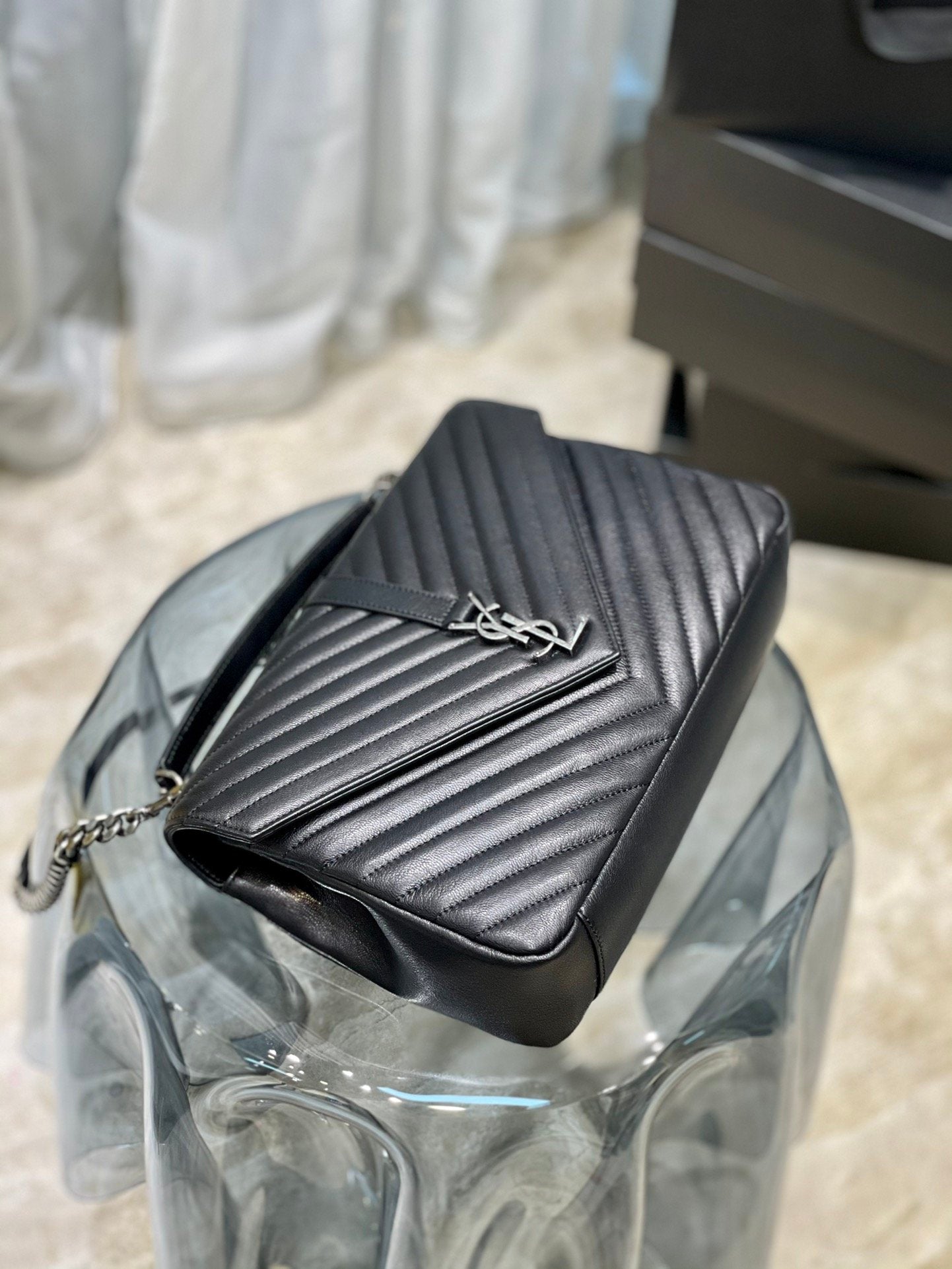 Top Quality College Large Chain Bag Black With Silver TonedHardware For Women 12.6in/32cm YSL 600278BRM041000