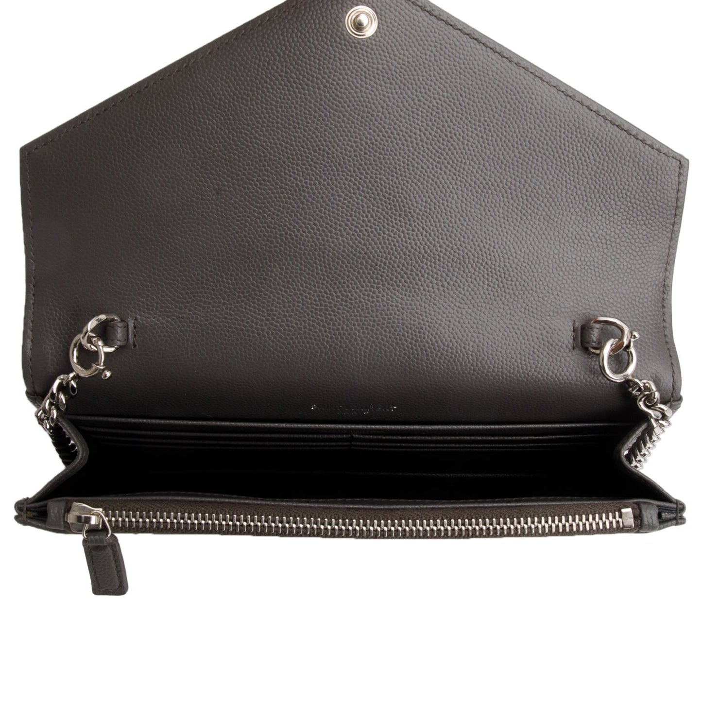 Saint Laurent Grey Cassandre Matelasse Envelope Chain Wallet