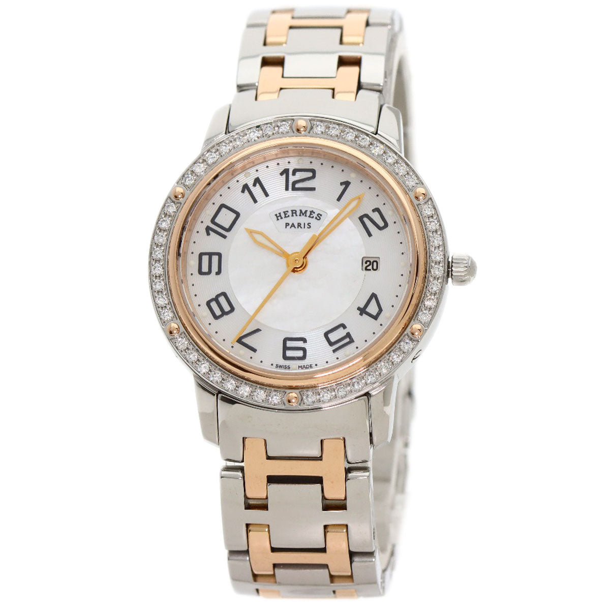 HERMES Watches Quartz CP1.322 Stainless Steel, SSxPGP, Diamond Silver Clipper Classic Nacle Diamond White shell dial Women  d