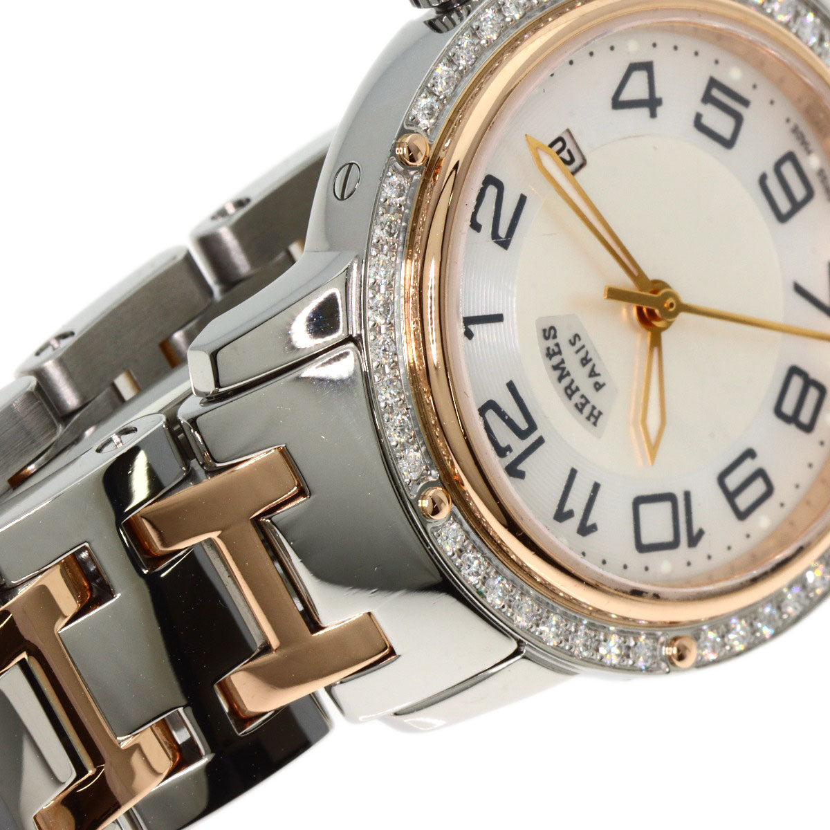 HERMES Watches Quartz CP1.322 Stainless Steel, SSxPGP, Diamond Silver Clipper Classic Nacle Diamond White shell dial Women  d
