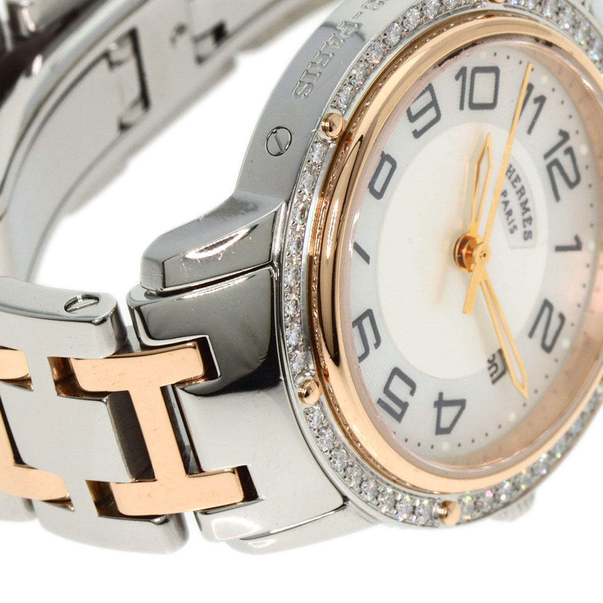 HERMES Watches Quartz CP1.322 Stainless Steel, SSxPGP, Diamond Silver Clipper Classic Nacle Diamond White shell dial Women  d