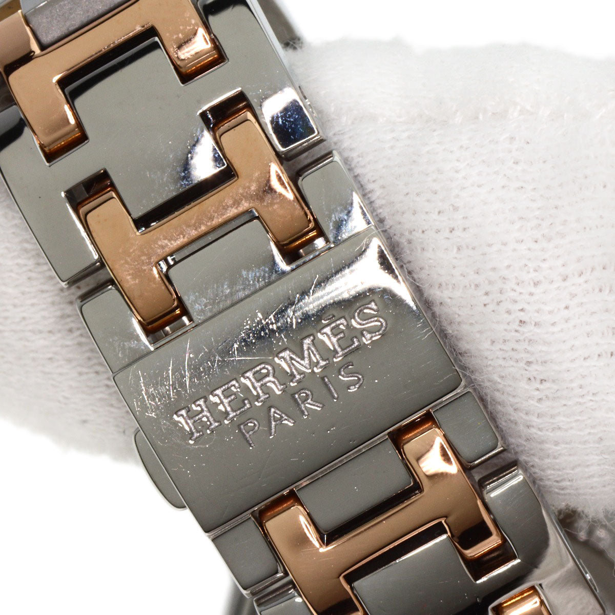 HERMES Watches Quartz CP1.322 Stainless Steel, SSxPGP, Diamond Silver Clipper Classic Nacle Diamond White shell dial Women  d