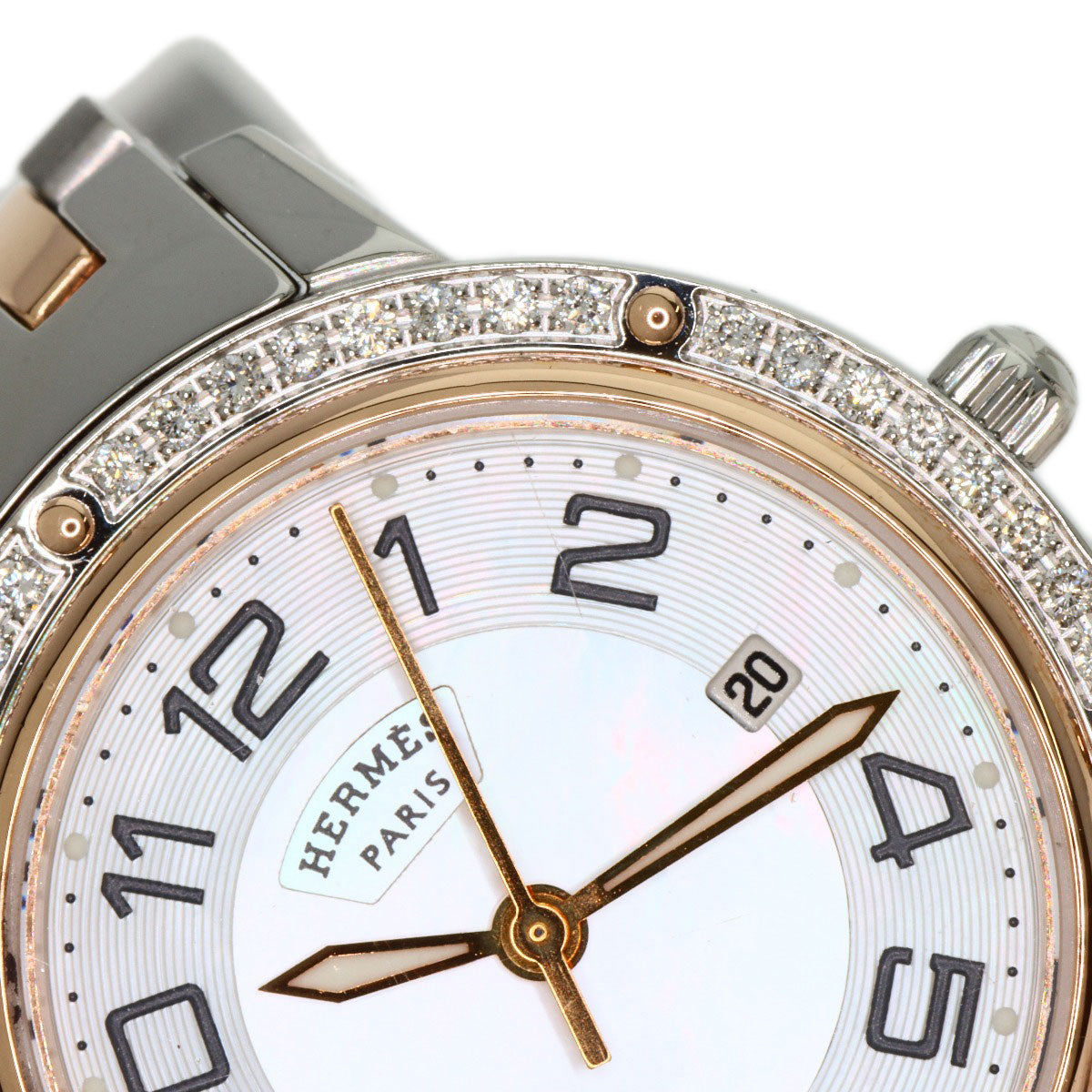 HERMES Watches Quartz CP1.322 Stainless Steel, SSxPGP, Diamond Silver Clipper Classic Nacle Diamond White shell dial Women  d