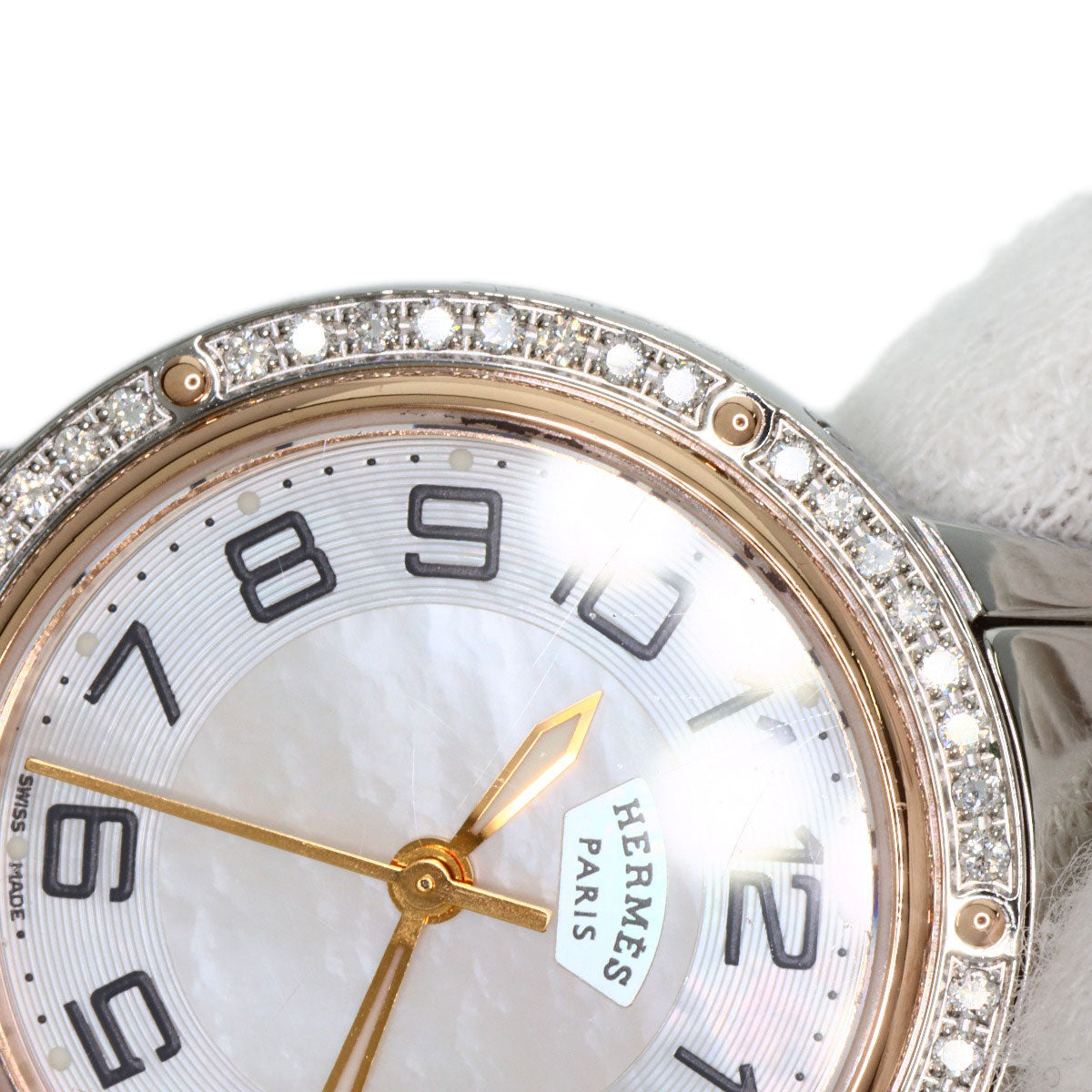 HERMES Watches Quartz CP1.322 Stainless Steel, SSxPGP, Diamond Silver Clipper Classic Nacle Diamond White shell dial Women  d
