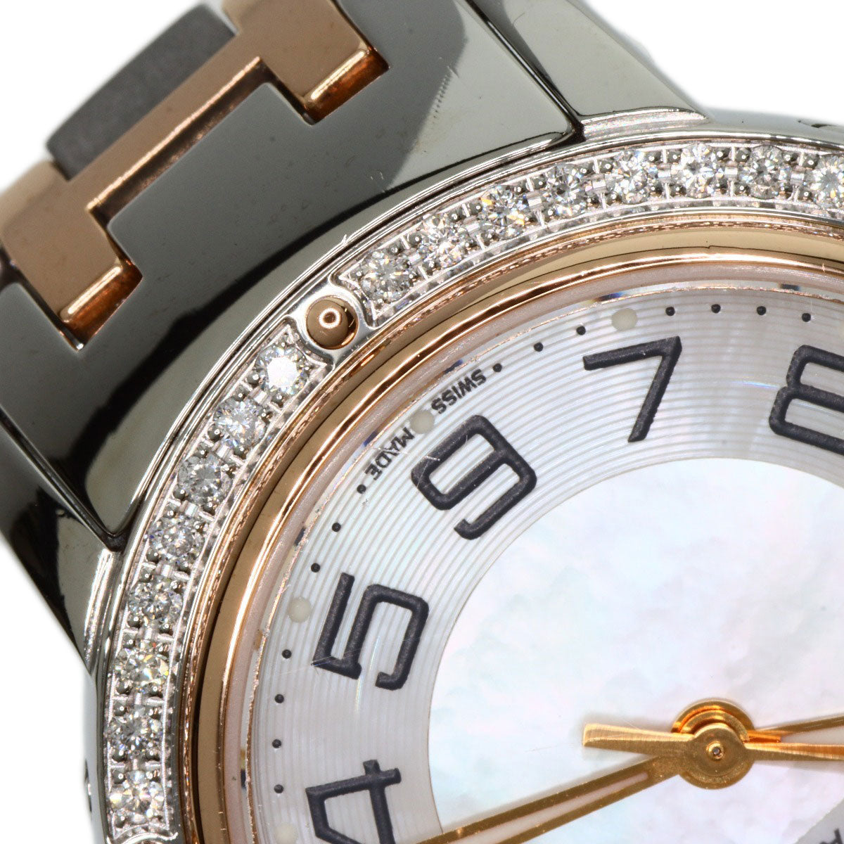 HERMES Watches Quartz CP1.322 Stainless Steel, SSxPGP, Diamond Silver Clipper Classic Nacle Diamond White shell dial Women  d