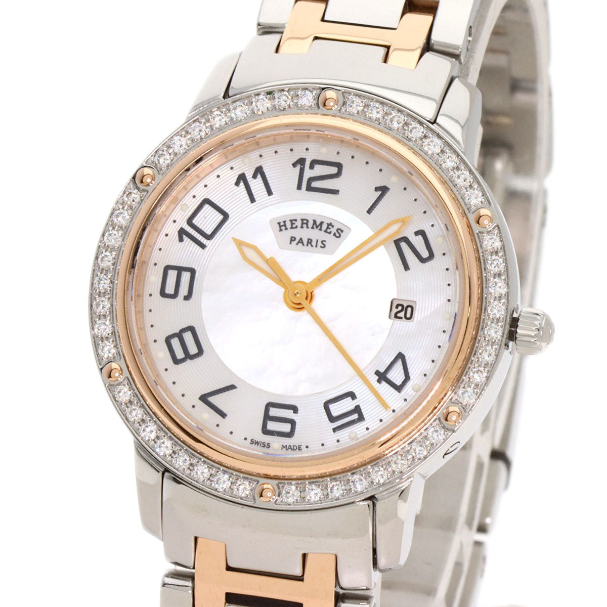 HERMES Watches Quartz CP1.322 Stainless Steel, SSxPGP, Diamond Silver Clipper Classic Nacle Diamond White shell dial Women  d