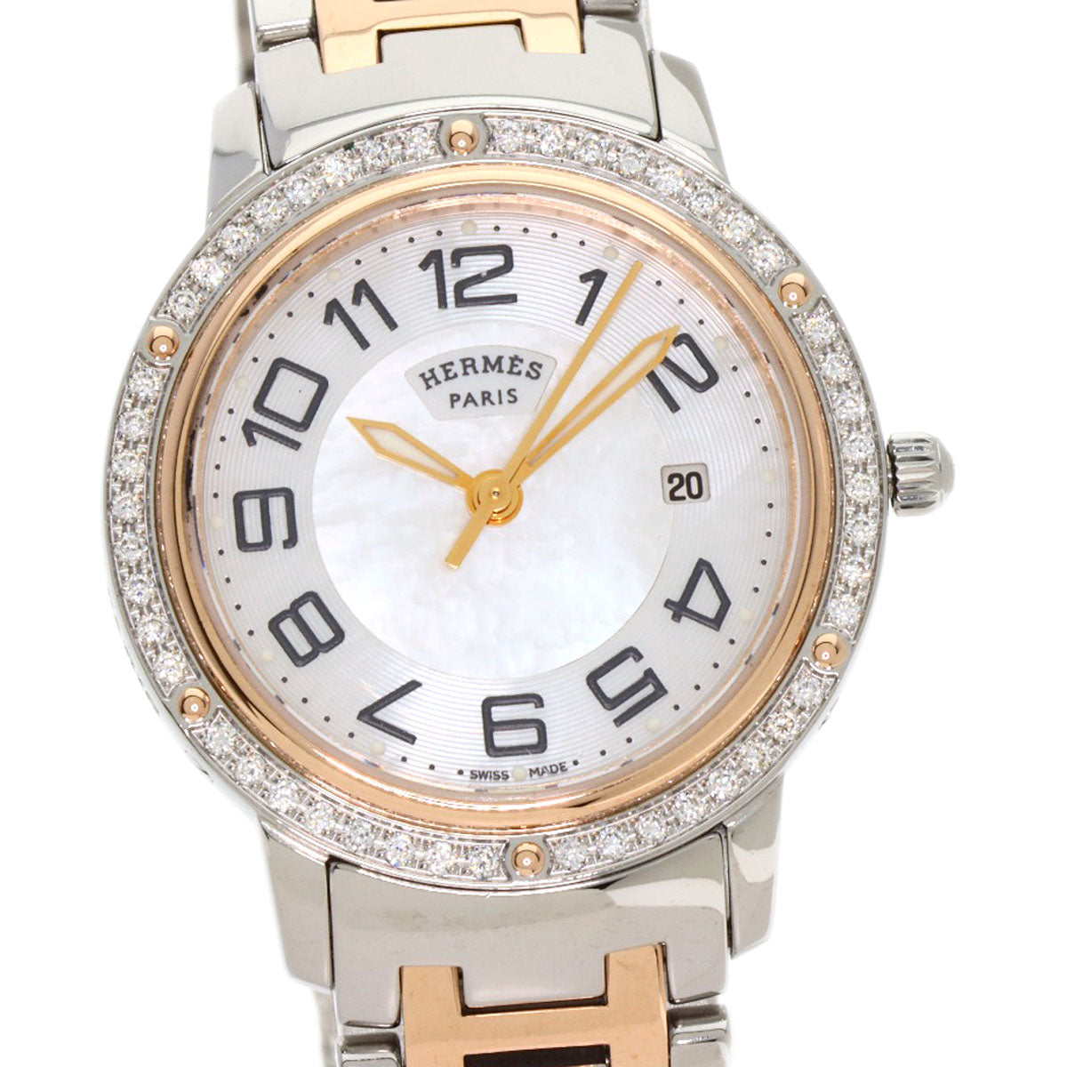 HERMES Watches Quartz CP1.322 Stainless Steel, SSxPGP, Diamond Silver Clipper Classic Nacle Diamond White shell dial Women  d