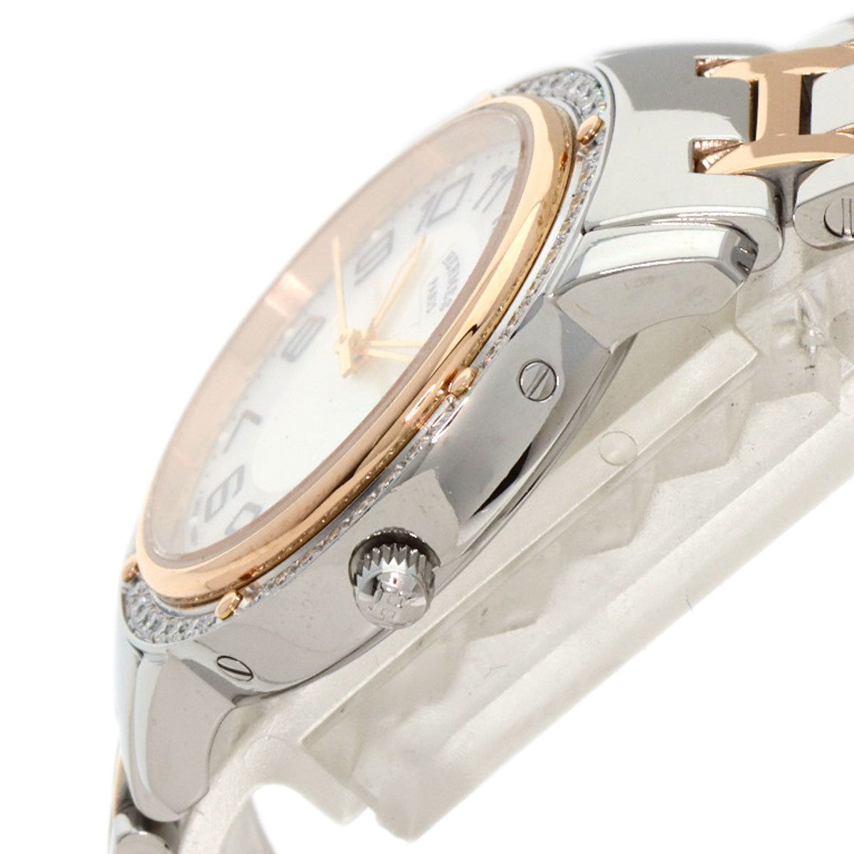 HERMES Watches Quartz CP1.322 Stainless Steel, SSxPGP, Diamond Silver Clipper Classic Nacle Diamond White shell dial Women  d