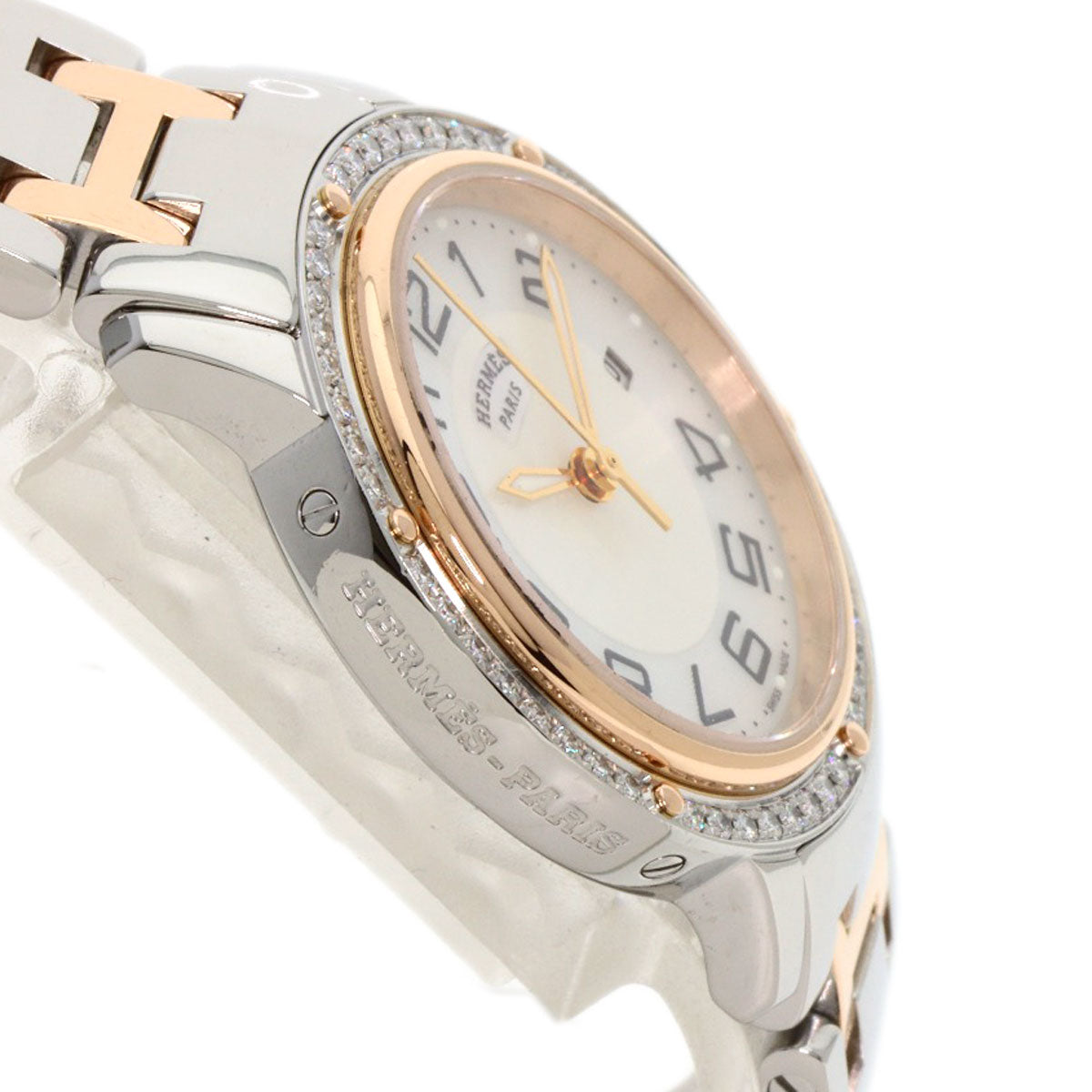 HERMES Watches Quartz CP1.322 Stainless Steel, SSxPGP, Diamond Silver Clipper Classic Nacle Diamond White shell dial Women  d